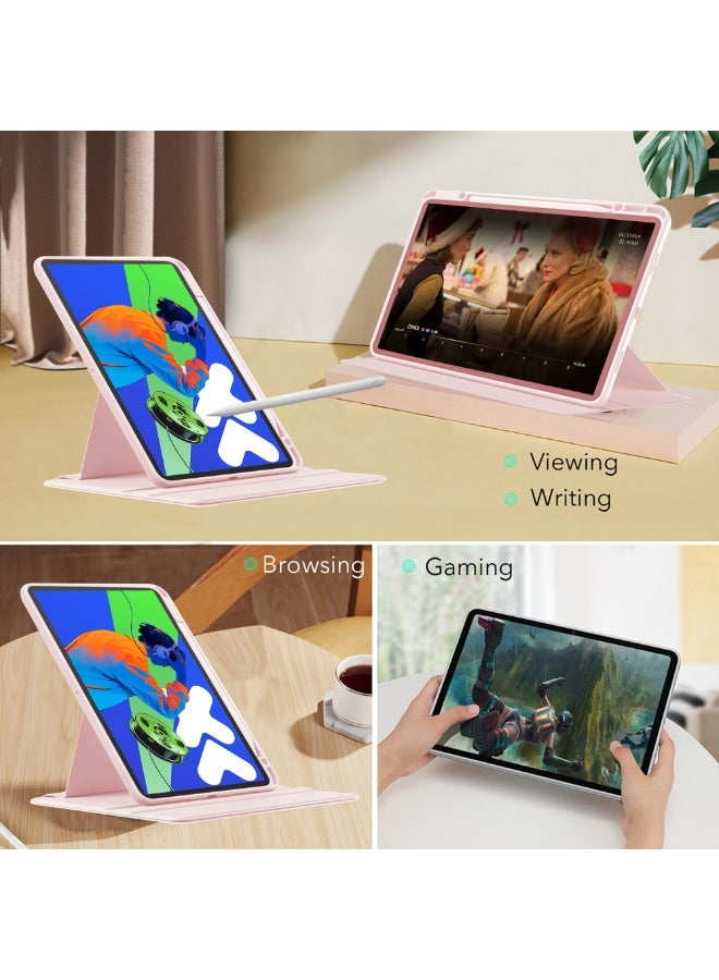 for Honor Pad X9a 11.5 بوصة غطاء الحالة, حالة حماية اللوح مع فتحة القلم, تصميم الدوار 360 درجة الاكريليك, تلقائي الاستيقاظ / النوم, جلد ناعم, الوردي