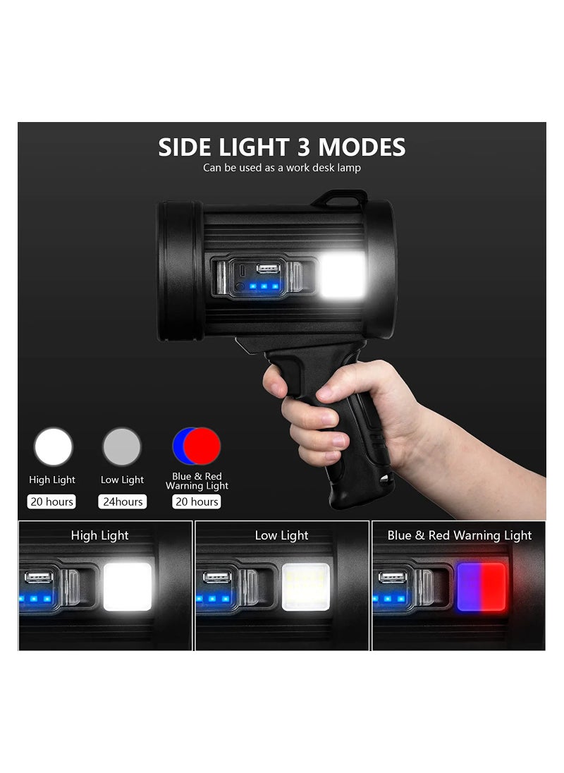 Generic - Rechargeable Super Bright 1700 High Lumens LED Spot Lights, Handheld Flashlight Large Solar Searchlight with Cob Light, 6 Modes, 4 Color Light, IPX5 Waterproof for Hunting Camping - Image 1