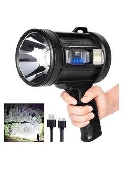 Rechargeable Super Bright 1700 High Lumens LED Spot Lights, Handheld Flashlight Large Solar Searchlight with Cob Light, 6 Modes, 4 Color Light, IPX5 Waterproof for Hunting Camping