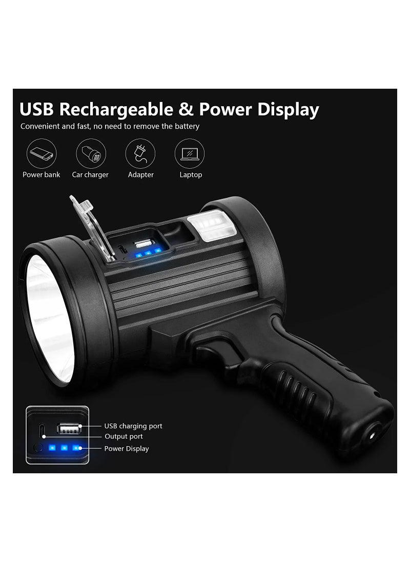 Generic - Rechargeable Super Bright 1700 High Lumens LED Spot Lights, Handheld Flashlight Large Solar Searchlight with Cob Light, 6 Modes, 4 Color Light, IPX5 Waterproof for Hunting Camping - Image 1