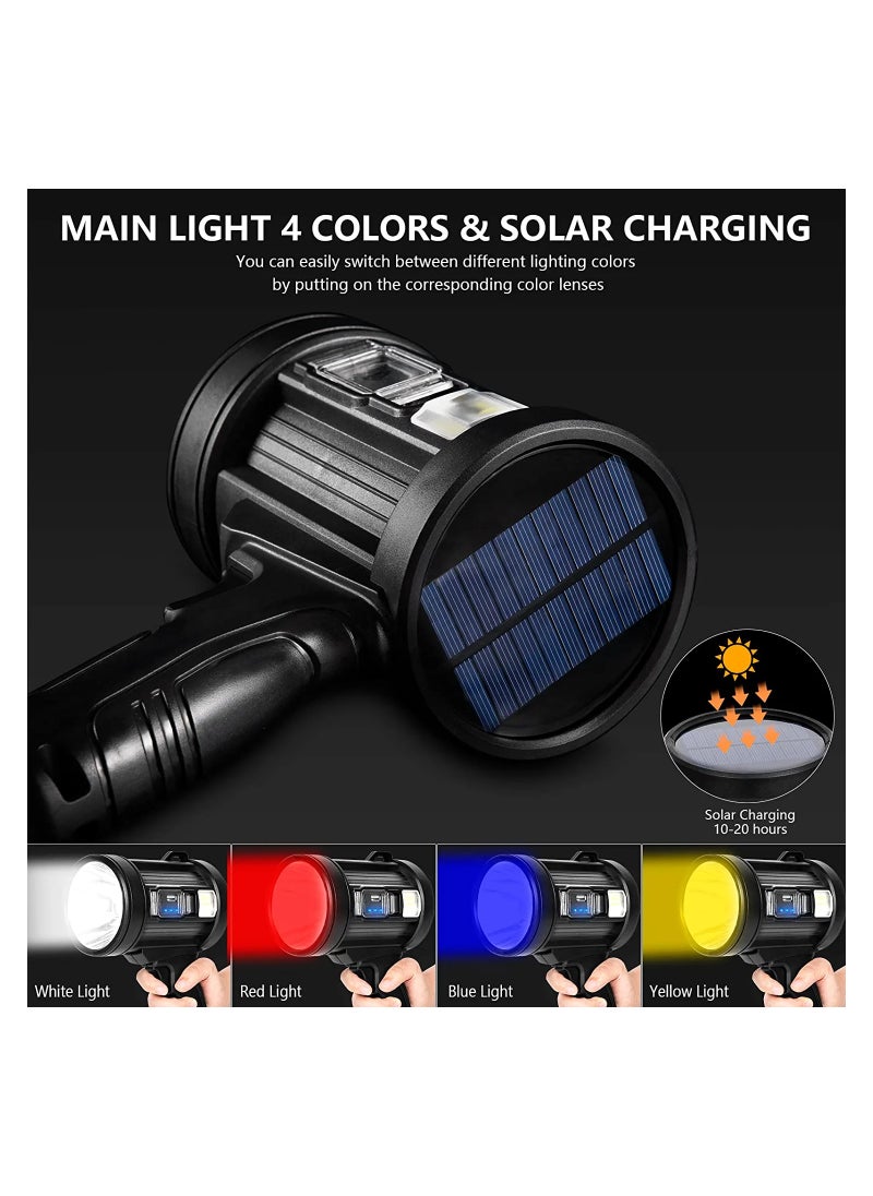 Generic - Rechargeable Super Bright 1700 High Lumens LED Spot Lights, Handheld Flashlight Large Solar Searchlight with Cob Light, 6 Modes, 4 Color Light, IPX5 Waterproof for Hunting Camping - Image 1