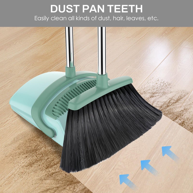 EZKEY Broom and Dustpan Set for Home, 51-in Long Adjustable Handle Angle Broom and Dustpan Combo Set with Dust Pan Teeth to Clean Hair for Home Kitchen Office Lobby Floor Garden, Green - Image 3