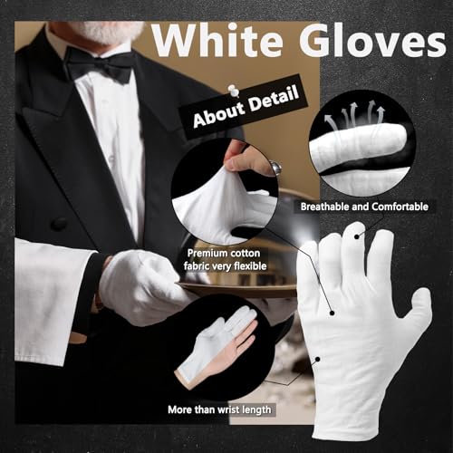Zealor 12 Pairs White Cotton Gloves Soft Cloth Dust Hand Gloves Work for Men Women Art Crafting Handling, Eczema, BBQ, Coin Jewelry Watch Inspection, Dry Hands Sleeping, Archival, Large - Image 3