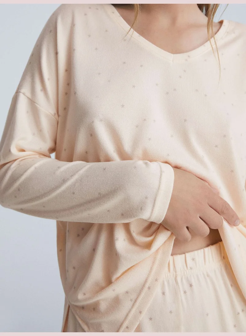 oysho Soft touch long-sleeved star T-shirt