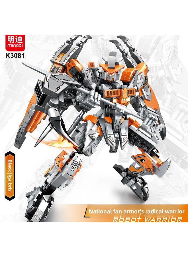 null - Mindy K3082 Guofeng Mecha Building Blocks Assembled Joint Rotatable Small Particle Toy Boys Birthday Gift-Color:K3081 Orange Mecha [569 Particles] - Image 1