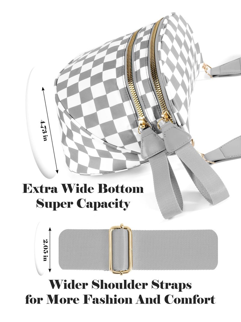 MEISEY Black and White Checkered Crossbody Bag Bum Bag for Women,Spacious Checkered Purse Fanny Packs Belt Bag (Light Grey Checkered) - Image 5