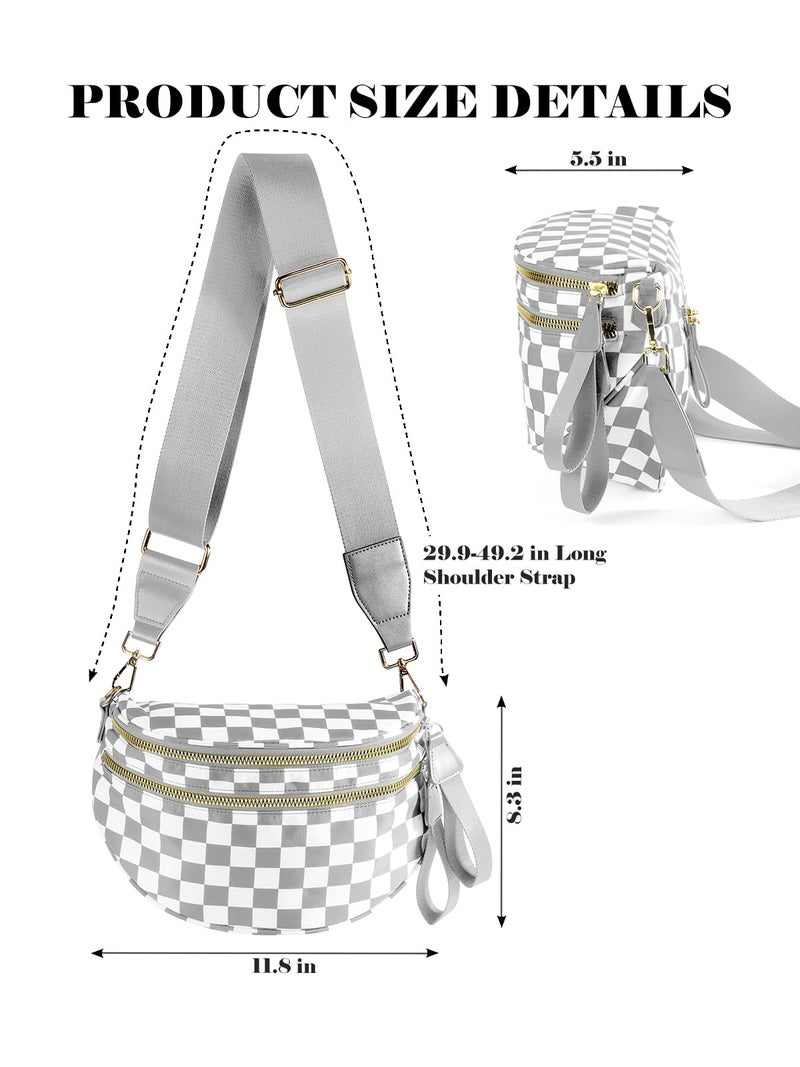MEISEY Black and White Checkered Crossbody Bag Bum Bag for Women,Spacious Checkered Purse Fanny Packs Belt Bag (Light Grey Checkered) - Image 3