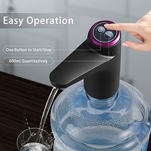 BIMVER Water Dispenser for 5 Gallon Bottle, 600ml Quantitative Water Pump,2 Colors Power Light,Portable USB Charging Electric Bottle Pump,Multipurpose Dispenser for Home Camping for 2-5 Gallon Jugs - Image 2