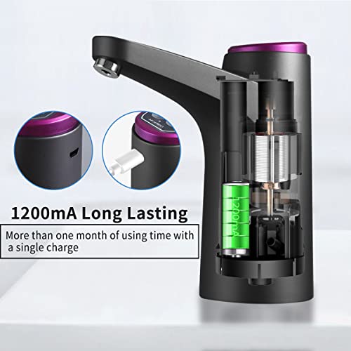 BIMVER Water Dispenser for 5 Gallon Bottle, 600ml Quantitative Water Pump,2 Colors Power Light,Portable USB Charging Electric Bottle Pump,Multipurpose Dispenser for Home Camping for 2-5 Gallon Jugs - Image 5