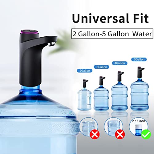 BIMVER Water Dispenser for 5 Gallon Bottle, 600ml Quantitative Water Pump,2 Colors Power Light,Portable USB Charging Electric Bottle Pump,Multipurpose Dispenser for Home Camping for 2-5 Gallon Jugs - Image 4