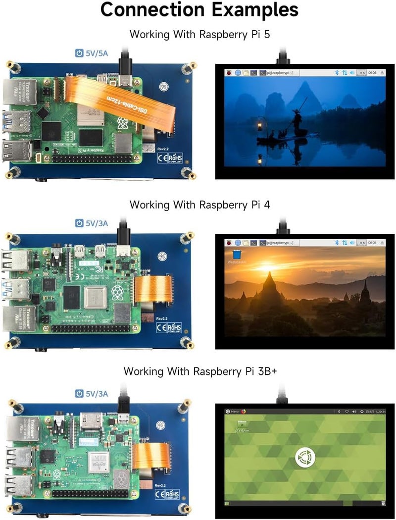 Waveshare 5inch Capacitive Touch Display Compatible with Raspberry Pi 5/4B/3B+/3A+/3B/2B/B+/A+/CM3/3+/4 800×480 Resolution DSI Interface - Image 4
