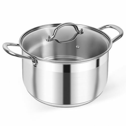 Kirecoo Stainless Steel Stock Pot - 8 Quart Heavy Duty Induction Cooking Pot with Visible Lid for Pasta, Soup, Spaghetti, Nonstick Thick Bottom Big Stockpot, Deep Cookware for Canning, Boiling, Simmer - Image 1