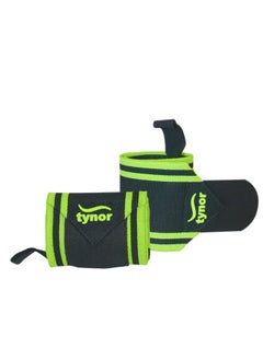 TYNOR Wrist Wrap With Thumb Loop, Black & Green, Universal, Pack of 2