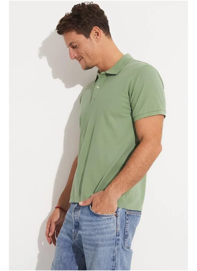 جون June Men Regular Fit 100% Cotton Polo Neck Tshirt Light Green