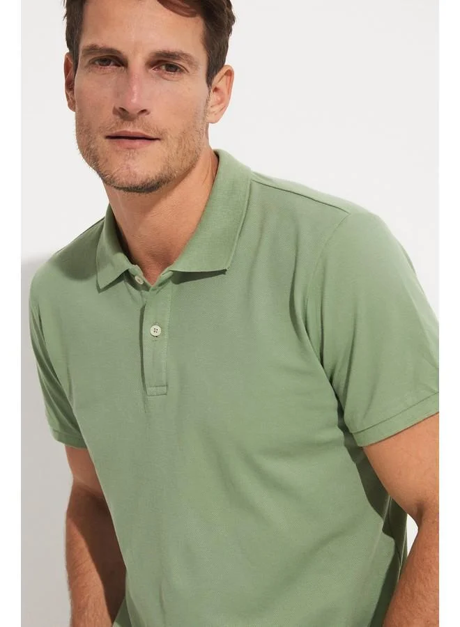 جون June Men Regular Fit 100% Cotton Polo Neck Tshirt Light Green