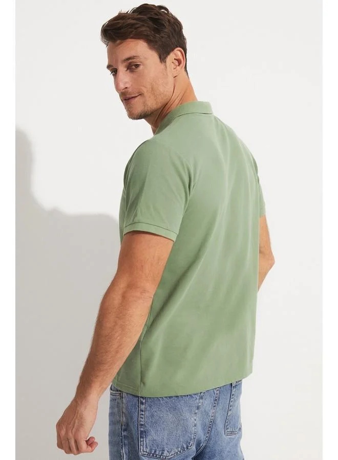 جون June Men Regular Fit 100% Cotton Polo Neck Tshirt Light Green