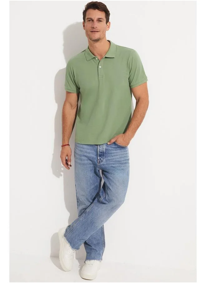 JUNE June Men Regular Fit 100% Cotton Polo Neck Tshirt Light Green