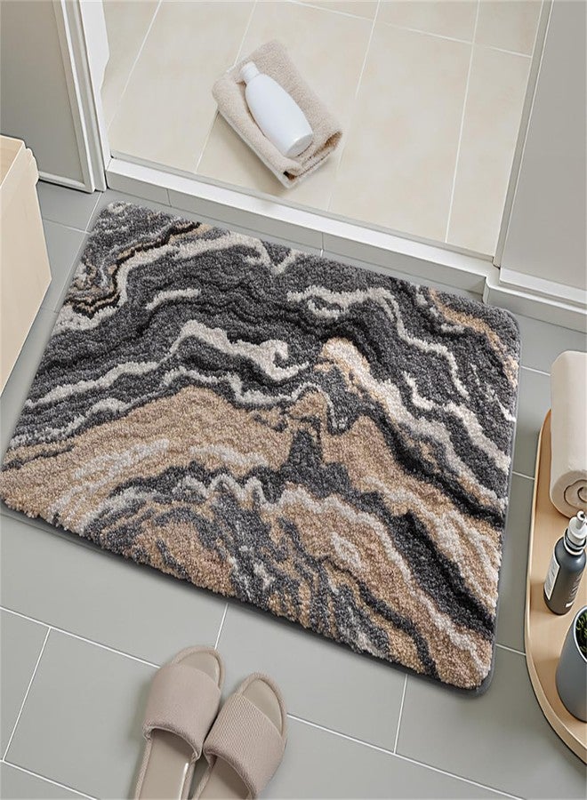 Ankah Luxurious Nordic Bathroom Rug, Extra Soft Fluffy Bath Mat, Absorbent, Non-Slip, Easy to Care and Fast Drying, Modern Style Marble Pattern Shower Rug, Home Decor Accessories, 17.3"x29.9", Brown - Image 4