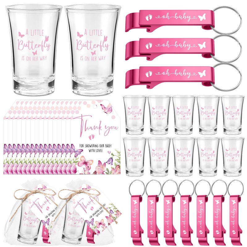 Blushtier 25 Sets Baby Shower Party Favor Shot Glasses Cute Bottle Opener Keychains Thank You Tags and Bags Baby Shower Favors Gender Reveal Party Guests Return Gift(Butterfly) - Image 1