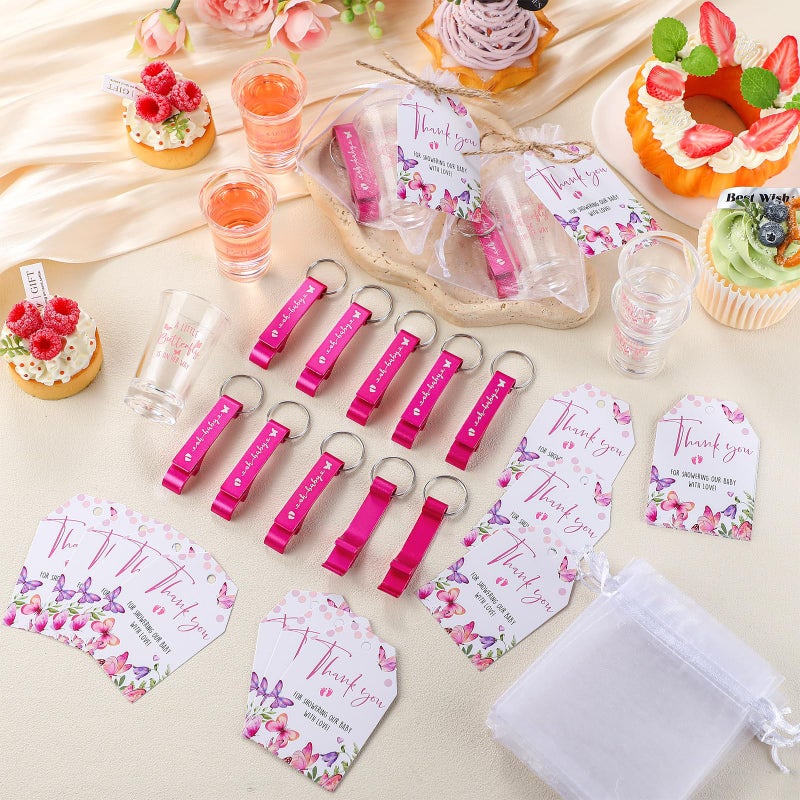 Blushtier 25 Sets Baby Shower Party Favor Shot Glasses Cute Bottle Opener Keychains Thank You Tags and Bags Baby Shower Favors Gender Reveal Party Guests Return Gift(Butterfly) - Image 5