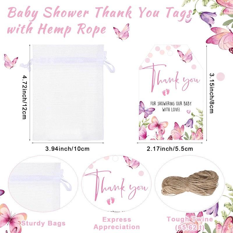 Blushtier 25 Sets Baby Shower Party Favor Shot Glasses Cute Bottle Opener Keychains Thank You Tags and Bags Baby Shower Favors Gender Reveal Party Guests Return Gift(Butterfly) - Image 4