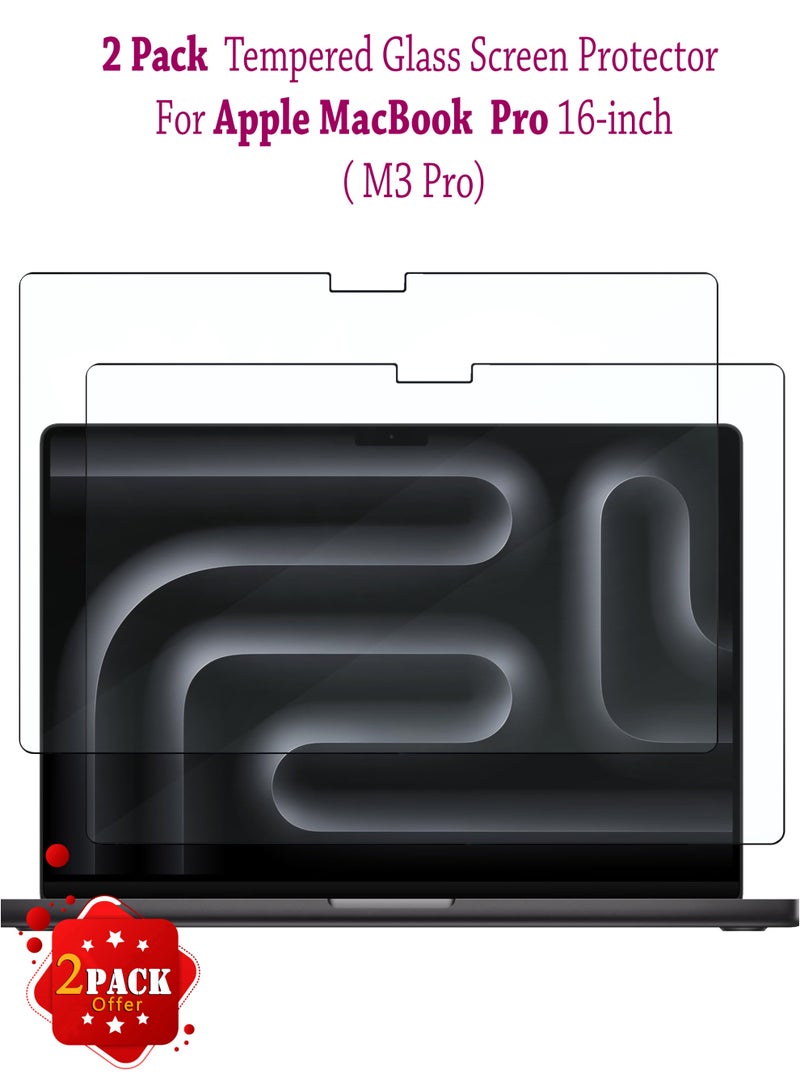 2 Pack Apple Macbook Pro 16 inch M3 Pro Chip Tempered Glass Screen Protector | HD Scratch Resistant, High Transparency, Delicate Touch, Anti-Explosion, Bubble-Free | Easy Installation for Apple Macbook Pro 16 inch M3 Pro Chip  - Clear - Image 1