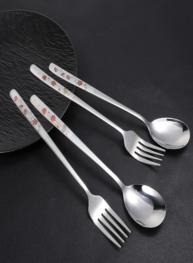 Aysatogc 4PCS Korean Forks and Spoons Set, Korean Utensil Set with Long Handles Salad Forks and Soup Spoons Stainless Steel Silverware sets for Coffee, Desserts Dishwasher Safe - Image 2