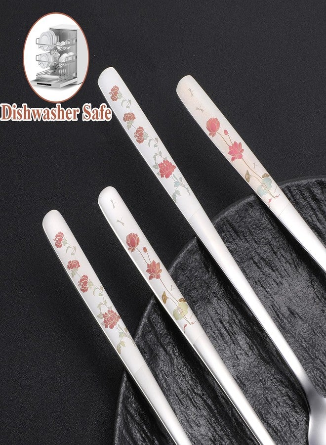 Aysatogc 4PCS Korean Forks and Spoons Set, Korean Utensil Set with Long Handles Salad Forks and Soup Spoons Stainless Steel Silverware sets for Coffee, Desserts Dishwasher Safe - Image 5
