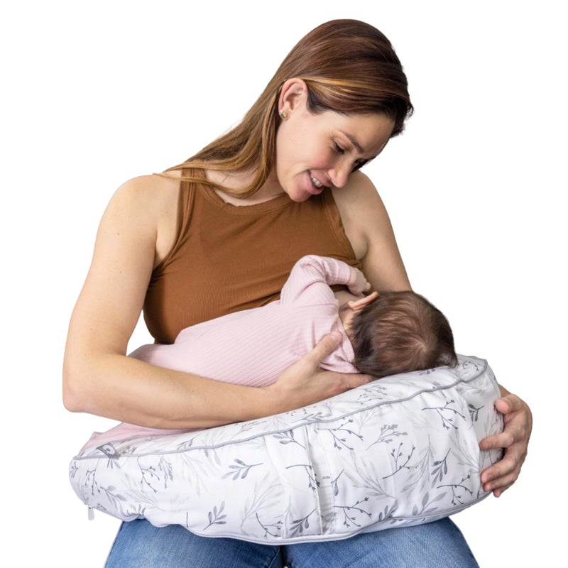 Boppy Uplift Nursing Pillow - Wedge Bottle & Breastfeeding Pillow to Reduce Spit-Up and Reflux Symptoms, with Body-Inclusive Opening and Belt, Baby Safety Alliance Verified - Gray Gentle Leaves - Image 1