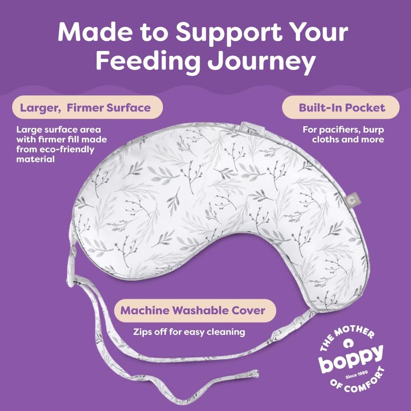 Boppy Uplift Nursing Pillow - Wedge Bottle & Breastfeeding Pillow to Reduce Spit-Up and Reflux Symptoms, with Body-Inclusive Opening and Belt, Baby Safety Alliance Verified - Gray Gentle Leaves - Image 5
