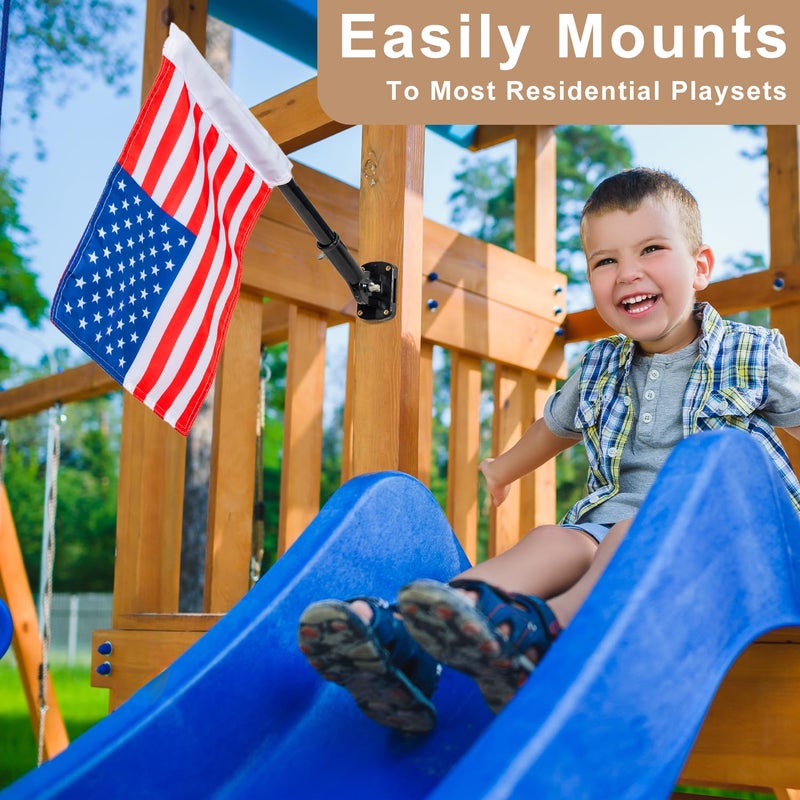 ifeolo American Flag and Pole Swing Set Accessories - Outdoor Double Sided USA Flag with Pole and Mounting Hardware, Small American Flag for Treehouse Playhouse Backyard Decorations - Image 2