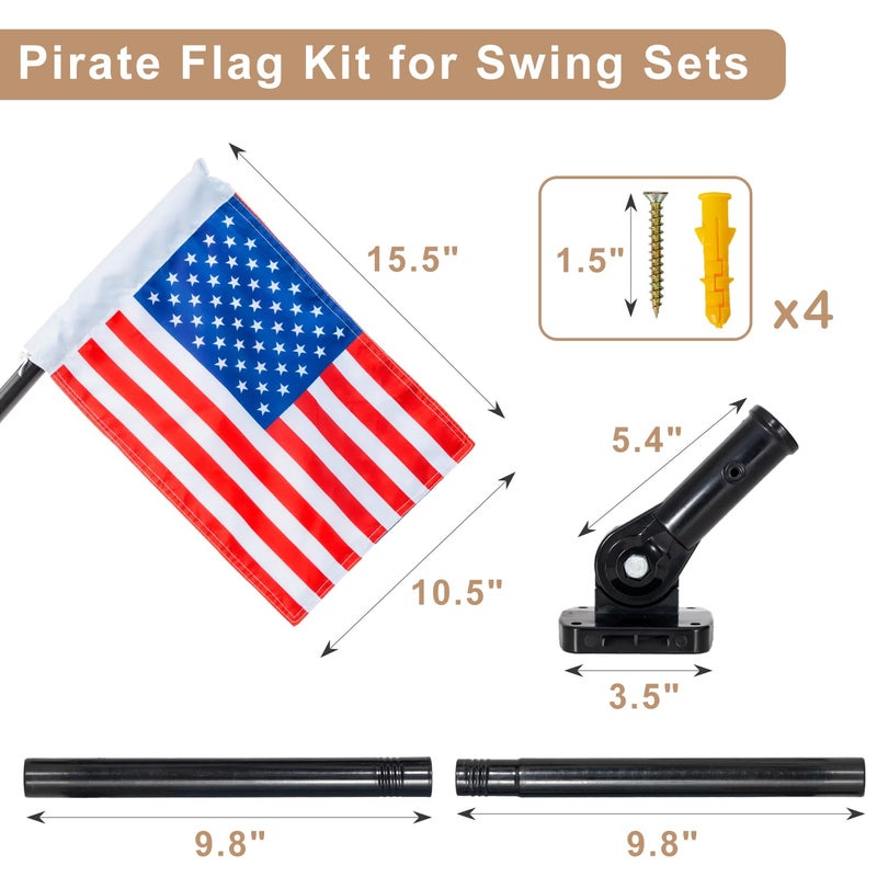 ifeolo American Flag and Pole Swing Set Accessories - Outdoor Double Sided USA Flag with Pole and Mounting Hardware, Small American Flag for Treehouse Playhouse Backyard Decorations - Image 3