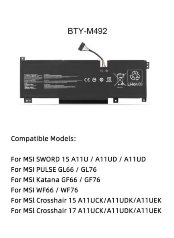 Terabyte BTY-M492 Laptop Battery for MSI WF66 WF76 Pulse GL66 GL76 Katana GF66 GF76 11UC 11UD 11UE 12UE Sword 15 A11U Crosshair 15 17 A11UEK Series 53.5Wh 11.4V 4700mAh - Image 5