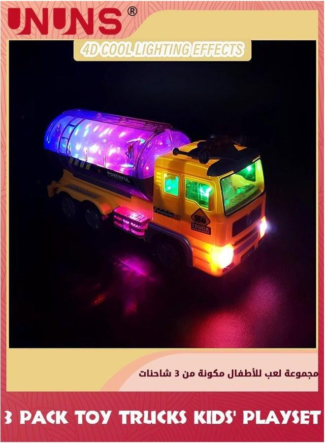 UNUNS 3 Pack Car Toy Trucks Set,Construction Vehicle Toys For Boys Girls ,Automatic Bump  Go Construction Vehicles Truck Musical Engineering With Lights,Gifts Kids 4 5 6 Years - Image 3