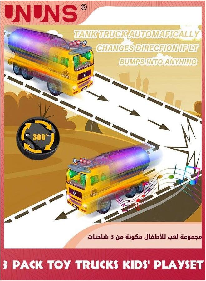 UNUNS 3 Pack Car Toy Trucks Set,Construction Vehicle Toys For Boys Girls ,Automatic Bump  Go Construction Vehicles Truck Musical Engineering With Lights,Gifts Kids 4 5 6 Years - Image 5