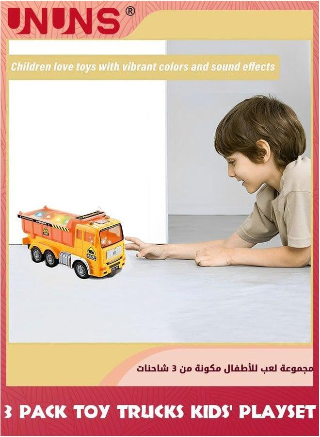 UNUNS 3 Pack Car Toy Trucks Set,Construction Vehicle Toys For Boys Girls ,Automatic Bump  Go Construction Vehicles Truck Musical Engineering With Lights,Gifts Kids 4 5 6 Years - Image 2