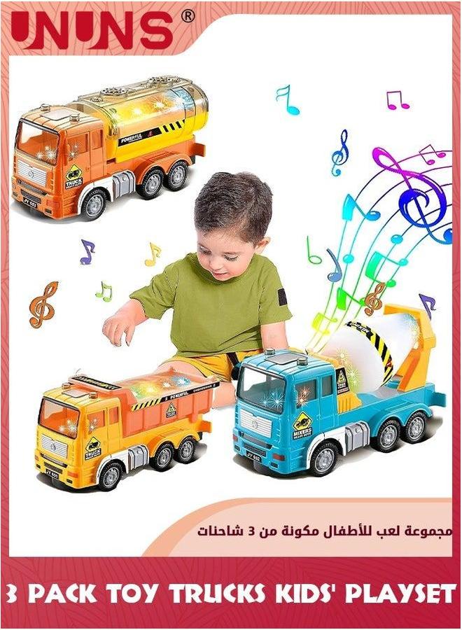 UNUNS 3 Pack Car Toy Trucks Set,Construction Vehicle Toys For Boys Girls ,Automatic Bump  Go Construction Vehicles Truck Musical Engineering With Lights,Gifts Kids 4 5 6 Years - Image 1