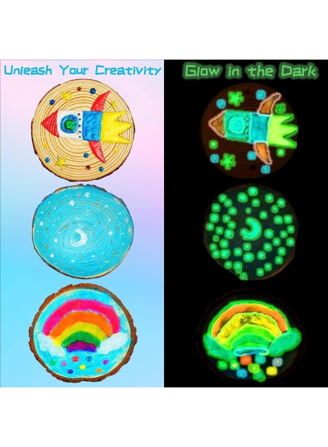 Daytoyz Wooden Painting DIY Kit for Kids, Night Light Wooden Slices Art Craft Set with Paints, Brushes, Glitter, Stickers & String | Children’s Drawing Toy for Creative Development - Image 2