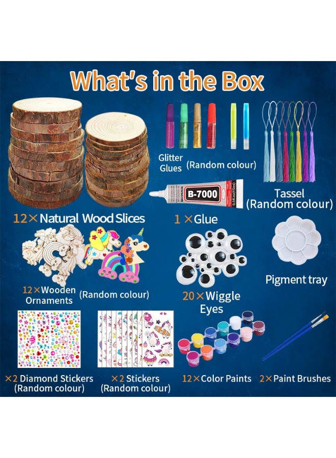 Daytoyz Wooden Painting DIY Kit for Kids, Night Light Wooden Slices Art Craft Set with Paints, Brushes, Glitter, Stickers & String | Children’s Drawing Toy for Creative Development - Image 4