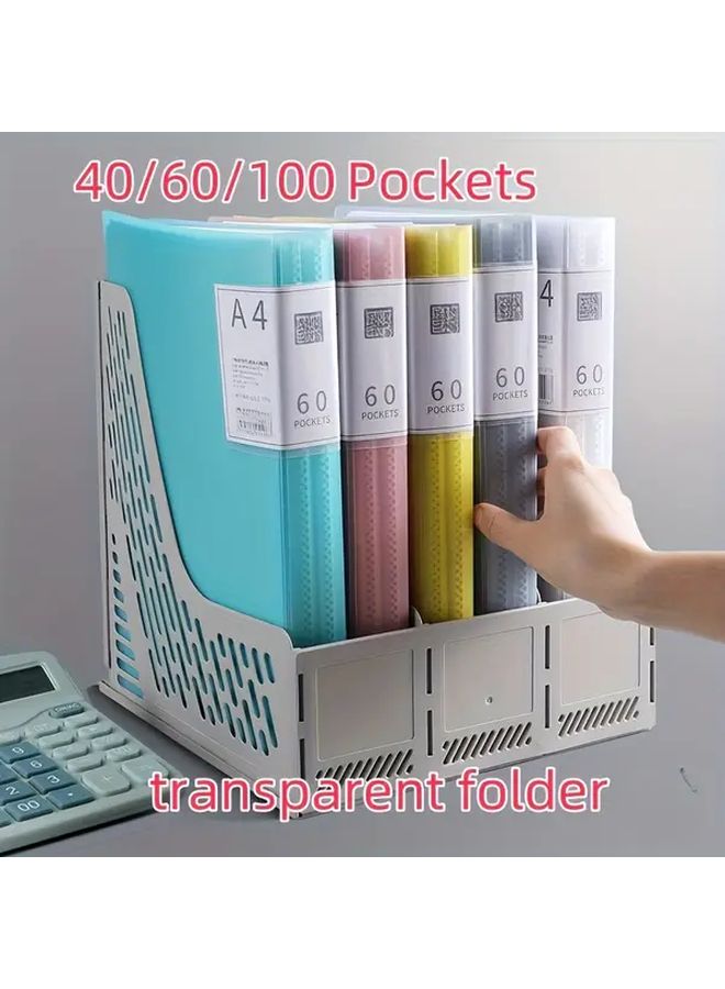 100 Pocket Plastic Portfolio Folder A4 Size With Snap Closure Grey - Image 1