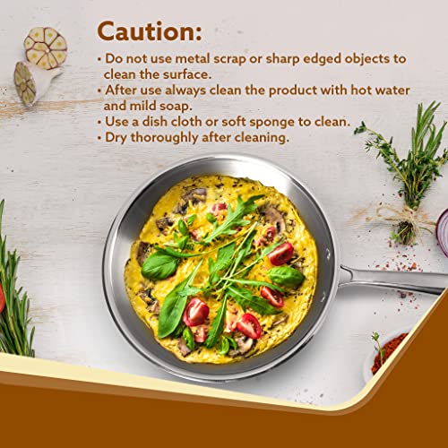 AGARO Regency Tri-Ply Steel Frying Pan, 1.5L Capacity, 24 cm Diameter, Stainless Steel, Riveted Handle, Food Safe, Gas Oven and Induction Oven Compatible, Silver - Image 5