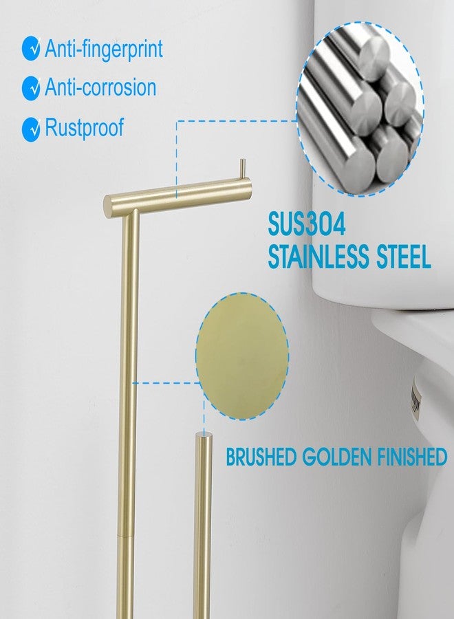 FFK Toilet Paper Holder Free Standing, 21.5" Bathroom Toilet Tissue Roll Holder Stand with Storage, SUS304 Stainless Steel Rustproof, Gold - Image 3