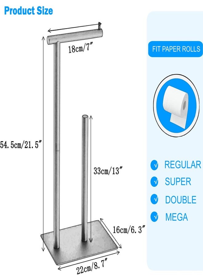 FFK Toilet Paper Holder Free Standing, 21.5" Bathroom Toilet Tissue Roll Holder Stand with Storage, SUS304 Stainless Steel Rustproof, Gold - Image 2