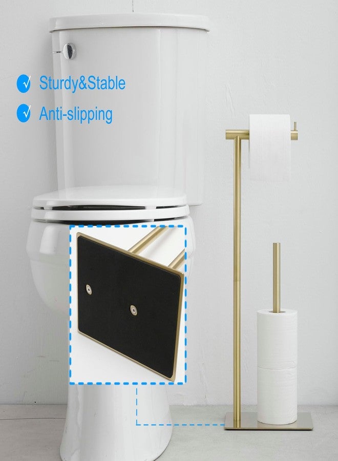 FFK Toilet Paper Holder Free Standing, 21.5" Bathroom Toilet Tissue Roll Holder Stand with Storage, SUS304 Stainless Steel Rustproof, Gold - Image 4
