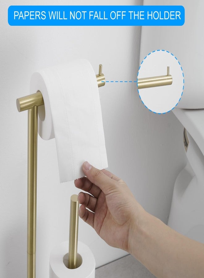 FFK Toilet Paper Holder Free Standing, 21.5" Bathroom Toilet Tissue Roll Holder Stand with Storage, SUS304 Stainless Steel Rustproof, Gold - Image 5