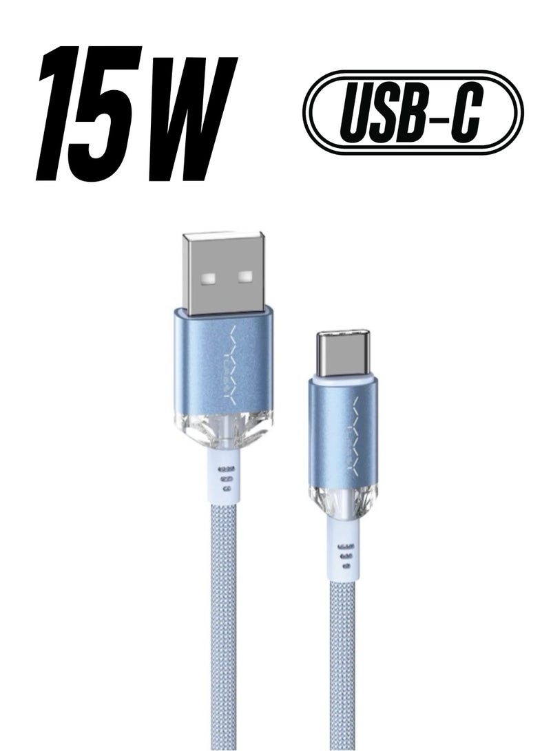 Vyvylabs Crystal Series Fast Charging Data Cable USB to Type-C 3A 1M Blue - Image 1