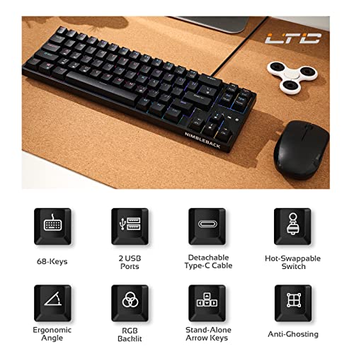 LTC NB681 Nimbleback Wired 65% Mechanical Keyboard, RGB Backlit Ultra-Compact 68 Keys Gaming Keyboard with Hot-Swappable Switch and Stand-Alone Arrow/Control Keys (Hot Swappable Blue Switch, White) - Image 2