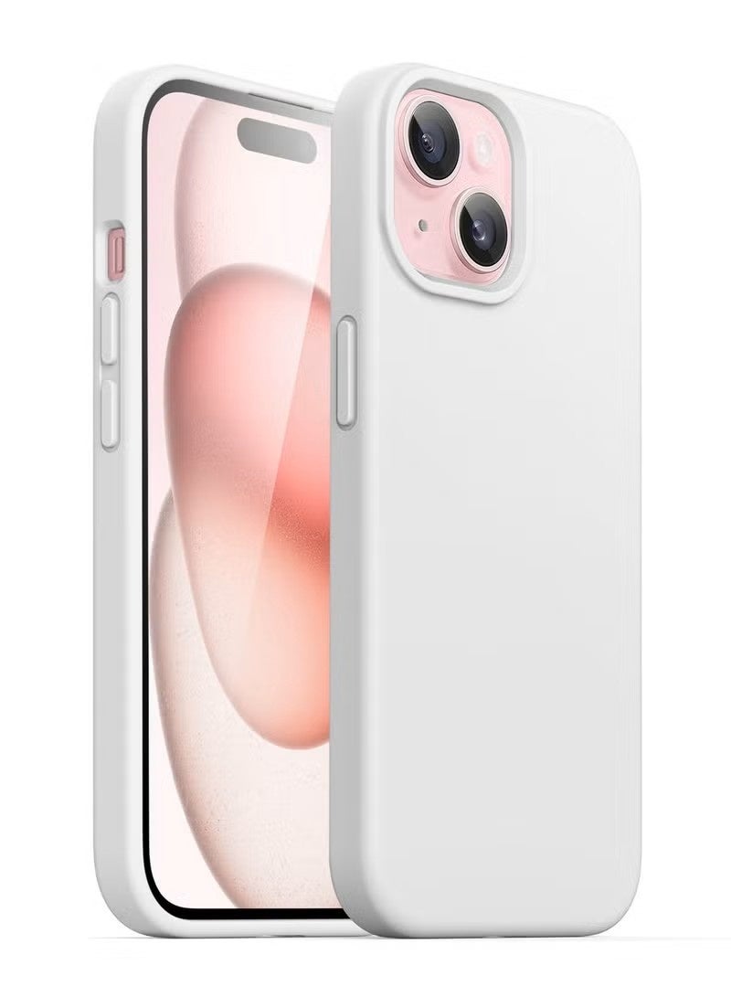 iPhone 15 Liquid Silicone Case - Slim Fit Soft Touch Protective Cover with Microfiber Lining & Camera Protection - White - Image 1