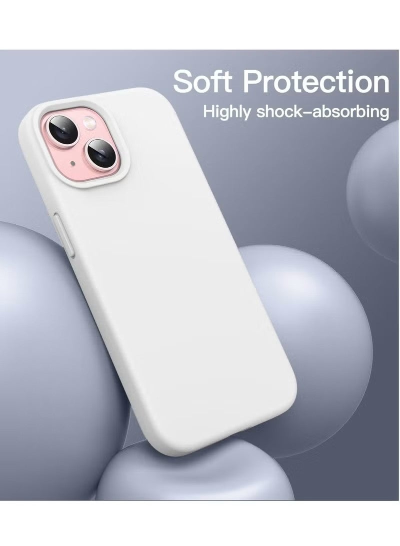 iPhone 15 Liquid Silicone Case - Slim Fit Soft Touch Protective Cover with Microfiber Lining & Camera Protection - White - Image 5