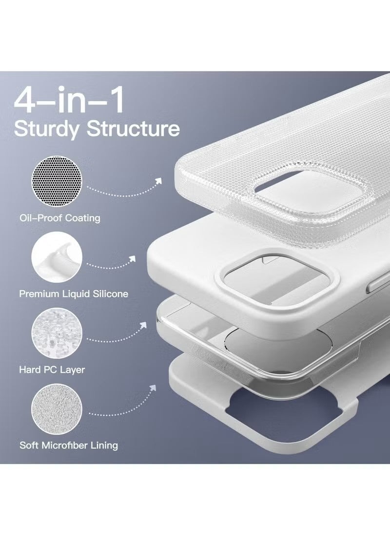 iPhone 15 Liquid Silicone Case - Slim Fit Soft Touch Protective Cover with Microfiber Lining & Camera Protection - White - Image 4